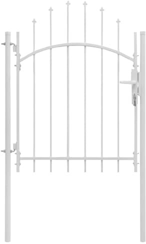 BaraSh Garden Gate Steel 1x2 m White,Garden Gates High galvanised wrought iron metal swing gate