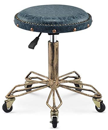 ArhaR Hocker auf Rollen, runder Stuhl, hochrollender Drehhocker, 360° drehbarer Salonhocker mit Rollen (blau)