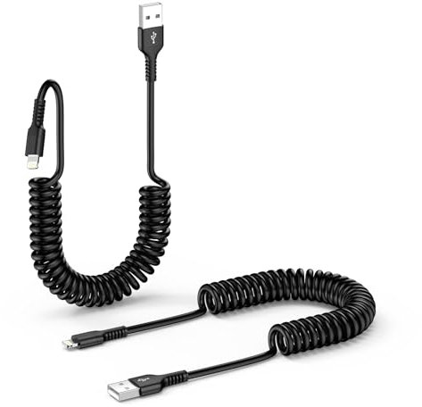 Gaef Spiralkabel USB A auf Lightning Kabel, 2Pack Kurz iPhone Ladekabel Auto, Apply Carplay ＆ MFi Zertifiziert, Spiralkabel Lightning Kabel für iPhone 14 13 12 11 Pro Max X XS XR 8 7 6 Plus