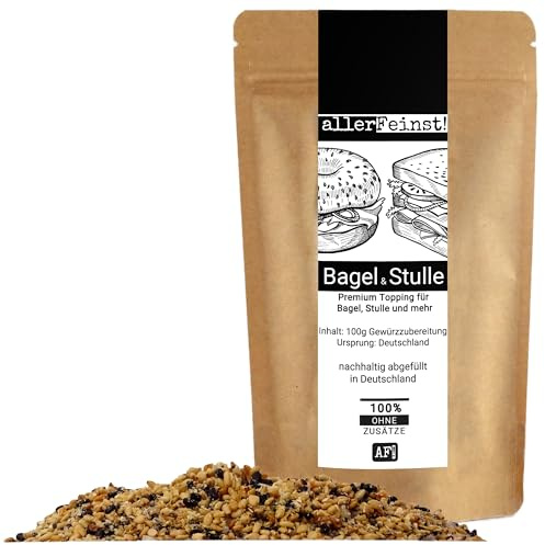 allerFeinst! - Bagel & Stulle - Seasoning | Everything but the bagel | Für Brot, Stullen, Bagels, Brötchen, Avocado, Salat, Topping | Premium Gewürzzubereitung - ohne Glutamat, 1er Pack (1 x 100g)