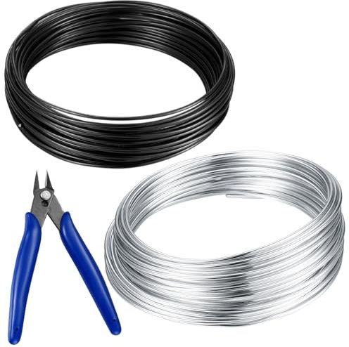 2 Rolls Aluminum Craft Wires, Bendy Crafting Wire for Jewellry Making, DIY Sculptures, Embellishments, Modelling Making and Crafts Wires ，38.8 Ft (10m) 2mm Florist Craft Jewellery Wire