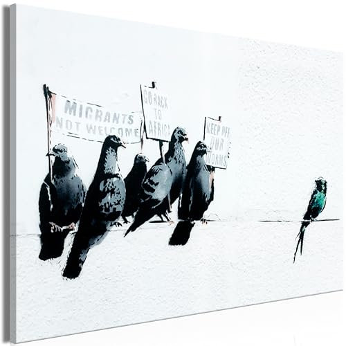 murando - Akustikbild Banksy 120x80 cm Bilder mit Akustikschaumstoff Hochleistungsschallabsorber Schallschutz Leinwandbild XXL 1 tlg Wandbild Graffitii Street Art Vogel g-C-0145-b-a