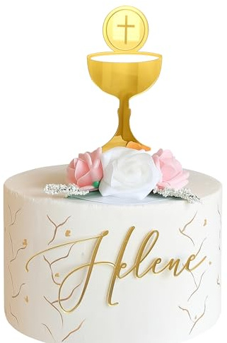 Adornos cáliz para primera comunión y cruz grabada, Nombre personalizados cortado con láser, Decoración para tartas de comunión, Adornos caliz para primera comunión, Topper para tarta (Design 1)