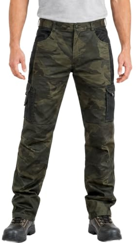 WORK IDEA Pantalones de Trabajo Camuflaje Hombre - Refuerzo en Rodillas con Bolsillos Internos y Corte Ergonomico