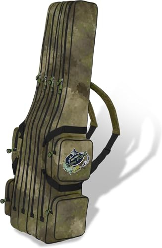 normani Rutentasche Angelrutentasche Rutenfutteral Aufbewahrungstasche 125 cm / 150 cm / 160 cm / 170 cm / 190 cm - Wasserabweisende Angeltasche Angelrucksack Farbe TAC 4 Innenfächer Größe 160 cm