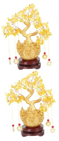 Cabilock 2 Piezas Adorno De Vaca Lechera Decoración Creativa con Base Adorno del Árbol De La Suerte De Escritorio Decoración De Escritorio Árbol De De Árbol Bonsai El Plastico