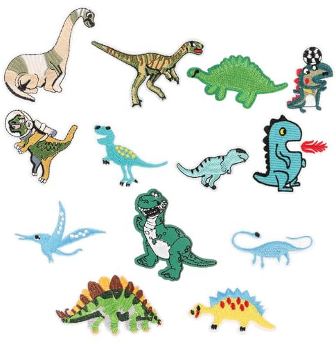 Anneome Bügelflicken in Dinosaurierform Leichte Stickflicken Für Jeans Taschen Bücher Einfach Zu Nähen 13er-pack