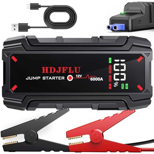 Démarreur de Saut de Voiture 6000A, Puissance Portable, pour Le gaz 8L et Le Moteur Diesel 6L, boîte de Saut 12V, USB, lumière de LED, pour Le Camion, RV, Bateau