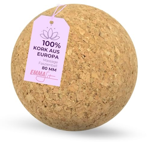 EMMAfit Kork Faszienball I 80 mm I Faszienkugel zur Selbstmassage aus Kork I Selbstmassage-Ball für Triggerpunkt-Massage & Faszientraining I langlebiger Faszien-Massageball I mittelharter Korkball
