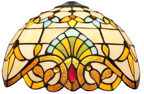 Tiffany Style Ceiling Light Shade, 12 Inch Yellow Baroque Stained Glass Lamp Shade Replacement Handmade Vintage Lampshade for Table Lamp Pendant Light Floor lamp