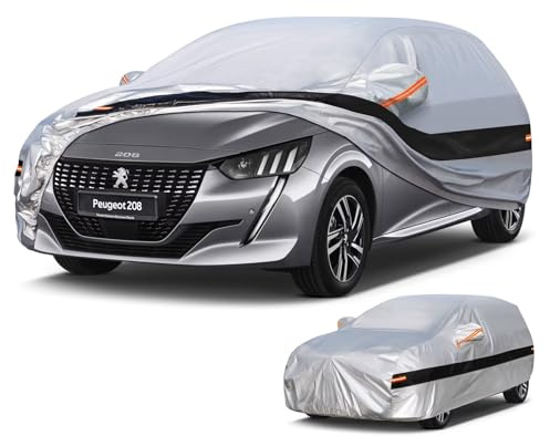 Holthly Autoabdeckung Passend für Peugeot 208(2012-2025) 10 Schichten Vollgarage Auto Abdeckplane 100% Wasserdicht Autoplane Outdoor Autogarage Wasser und Staubschutz,Wind,Regen und UV Schutz.