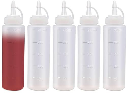 EXQUIMA 5 PCS Squeeze Bottle,8oz / 250ML Plastic Squeezy Sauce Bottles with Cap, Squeeze Condiment Bottle Dispensing Ketchup Bottle for Sauce for Ketchup, BBQ, Sauces, Syrup, Dressings