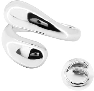 Only faith Anillo mujer gota Plateado Anillo ajustable abiertos lagrimas gotas de agua para mujer, joyería de moda acero inoxidable (2 Gotas Plateado)
