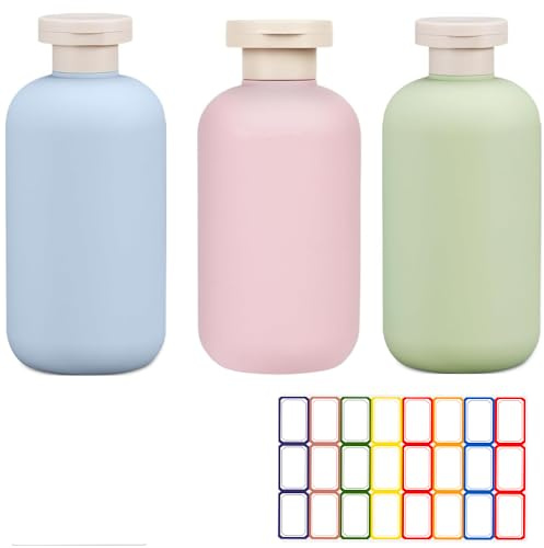 3 Pezzi Kit Viaggio Liquidi con Etichetta, 200ml Kit Da Viaggio Prodotti Bagno Contenitori Plastica, Contenitori Da Viaggio per Liquidi Riutilizzabile Squeeze Bottle per Shampoo, Gel Doccia