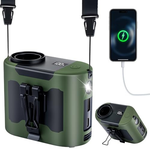 POPERFUN Ventilatore Portatile 14800mAh 40H, Ventilatore da Cintura 5 Velocità 16000RPM con Luce LED Ventilatore da Collo Senza Mani, Adatto per Luoghi all'aperto, Campeggio e Viaggi,Pesca(verde)