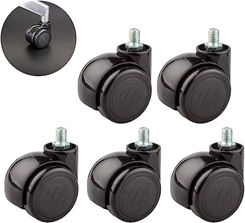 Bürostuhlrollen, 2 Zoll, 50 mm, Bürostuhl-Lenkrollen, Hochleistungs-Möbel-Lenkrollen, Universal-Doppelrolle, Tragkraft 150 kg, 5er-Set, Schwarz (Gewindeschaft)