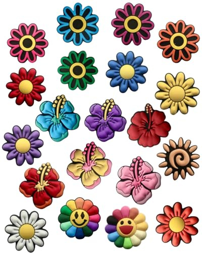 HZAOPZE 20pces Fleurs Colorées Bijoux de Chaussures Shoe Charms,Pins Crocs Accessoires Fleur Chaussure en Strass Breloques,Charmes de Chaussures Shoe Pour Femmes,Pour Décoration de Crocodiles