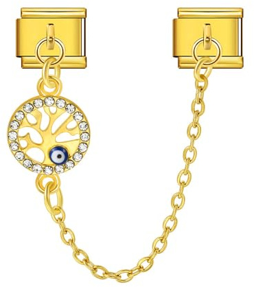 Mon & Sons Heart Gold Birthday Mum Daughter Sister Safety Chain Stainless Silver Steel 9mm Italian Link Charm Compatible With 9mm Bracelet