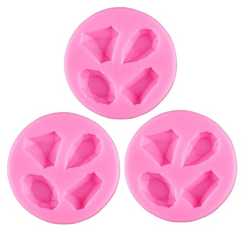LABRIMP 3 piezas Molde de Silicona para Repostería con Diseño de Gemas Resistente al Calor y Frío Molde para Tartas DIY de Color Rosa para Fondant y Chocolates
