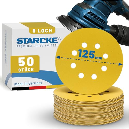 STARCKE® Schleifscheiben 125mm Klett - [50er SET P60-240 je 10x] MADE IN GERMANY - Langelebig - 8-Loch Exzenterschleifer 125mm - Holz, Farbe, Lack, Spachtel, Kunststoff (60,80,120,180,240 je 10x)