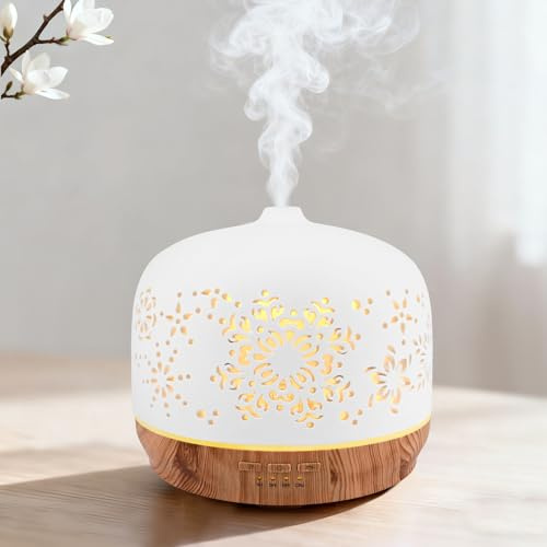Aroma Diffuser, GuKKK 500ML Weiß Diffusor für Ätherische Öle, Ultraschall Aromatherapie Diffuser, Aromatherapie Düfte Luftbefeuchter, 7 Farben LED, Timer-Einstellung, für Schlafzimmer, Yoga, Büro