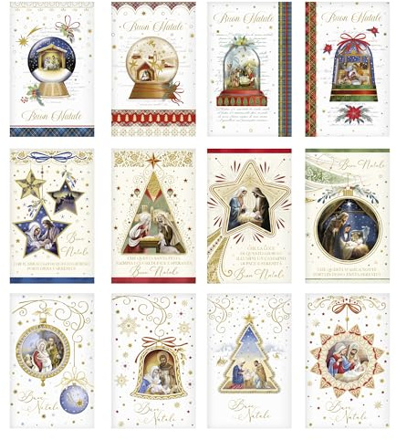 ARKRAFT set da 24, biglietto natalizio italiano religioso 12 biglietti + 12 buste porta biglietti (H)