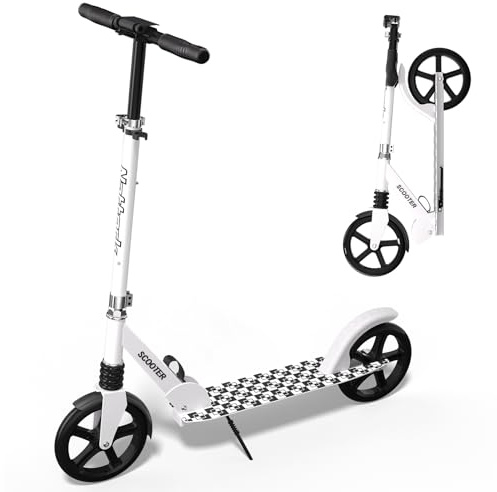 Nattork Kick Scooter - Roller Kinder bis 100 Kg für Teenager & Erwachsene, Cityroller Tretroller Höhenverstellbarer & klappbar, Kinderroller mit 200 mm Große Räder,Weiß