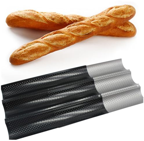 HOLIDYOYO Molde para Hornear Baguette Ondulado de Inoxidable Mediano con Ranuras Bandeja para Pan Francés para Cocina Doméstica y Profesional