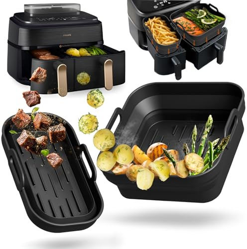 Molde Plegable Silicona Freidora Aire 2PCS para Philips Airfryer 9L | 2PCS Cesta Silicona Reutilizable Sin BPA, Accesorio Cocina para Philips NA350 NA550 9L