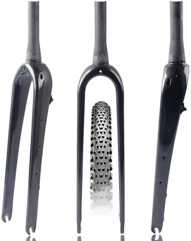 HZXQCVB Fibra di Carbonio Forcella Rigida 700C Forcella per Bici da Strada Gravel Tubo Diritto/Conico da 1-1/8 Sgancio Rapido 9x100mm Freno A Disco(Glossy Black,1-1/2'')