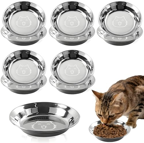 10 Stück Katzennapf Edelstahl,Futternapf Katze Set,Fressnäpfe für Katzen Edelstahl,Napf Fressnapf,Katzenschüssel Katzen,Katzenteller Futterschale,Futternapf Katze für Nass und Trockenfutter