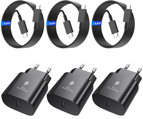 [3 pezzi] Caricatore USB C 25 W con 2M cavo, spina USBC PD 3.0 Power Adapter Universale, Alimentatore USB C, Caricatore Rapido compatibile con iPhone 17/16/15/14/13, Samsung S26/S25/S24.