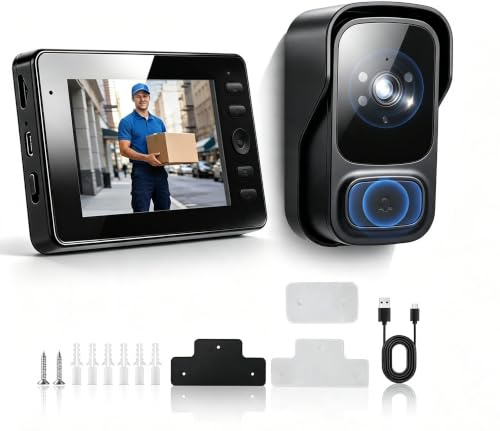 VeftBltrem Türklingel mit Kamera Kabellos, Video Türklingel mit 1080P HD 4.3 IPS Bildschirm, Infrarot Nachtsicht, 2.4G WLAN, 2-Wege-Audio, 120° Weitwinkel, Unterstützt SD