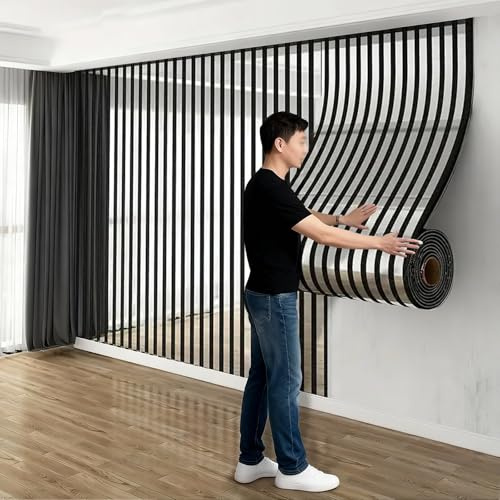 Tarwanear Self Adhesive Wallpaper 6 mm Thick 2 Roll Peel and Stick Wallpaper - Luxury Silver Mirror Stripe Thermal Soundproof Wall Panel Living Room Bedroom Waterproof Kitchen Backsplash,40cm x 3m