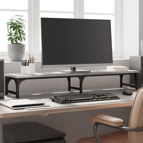Zentexion monitorstativ grått Sonoma 105 x 23 x 15,5 cm trämaterial med metall stabil skärmhållare ergonomiskt justerbar höjd utrymmesbesparande för hemmakontor spelbord