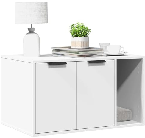 Mokuyary Meuble de Bac à Litière pour Chat Blanc Bois d'ingénierie Salon B