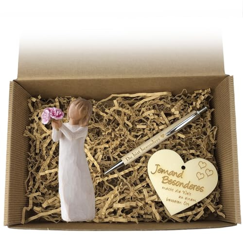 Geschenkset für besondere Menschen mit Figur, Holzherz & Kugelschreiber mit Gravur | Geschenkbox mit liebevoller Botschaft | Geschenk für Freundin, Kollegin, Schwester, Mama oder Lieblingsmensch