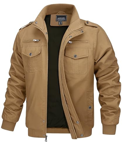 MAGCOMSEN Veste Homme Hiver Cargo Coton Casual avec Poches Boutonnée et Zippée pour l’Extérieur Khaki XL