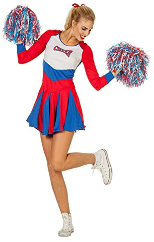 Horror-Shop Damen Cheerleader Kostüm Rot-Blau für Fasching & Karneval 38