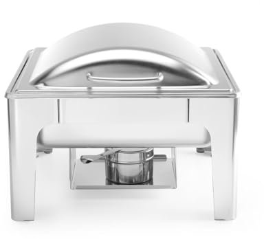 HENDI Chafing Dish, Satiniert, Inkl. zwei Brennpastenbehälter, einer Lebensmittelpfanne, einem Wasserbehälter, Warmhaltebehälter, Speisewärmer, GN 2/3, 6L 395x430x(H)290mm, Edelstahl