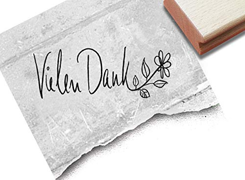 Stempel Textstempel VIELEN Dank Handschrift mit Blumenranke - Schriftstempel Dankeschön Karten Geschenkanhänger Geschenk Basteln Deko - zAcheR-fineT