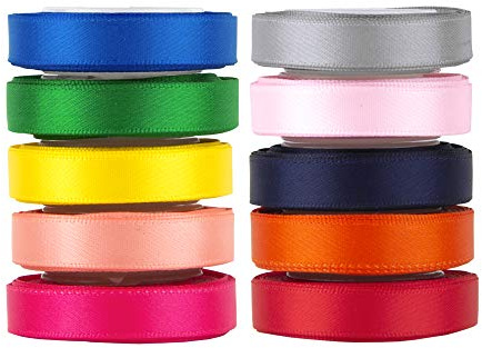 VATIN Solid Color Double Faced Polyester Satin Ribbon 10 Colors 10mm X 4.5m Each Total 45 Metre Per Package Ribbon Set, Perfect for Gift Wrapping, Hair Bow, Trimming, Sewing and Other Craft Projects