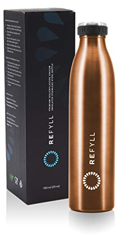 REFYLL Edelstahl Trinkflasche “dailyFYLL” - 500ml, 750ml, 1l - Auslaufsichere Thermosflasche mit doppelwandiger Vakuum Isolierung - Isolierflasche für Sport, Uni, Büro, Schule (Copper, 750 ml)