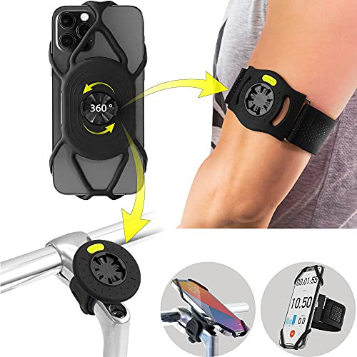 BONE 360° Drehbarer 2 IN 1 Abnembare Handyhalterung zum Joggen Radfahren, Universales Sportarmband Fahrradhalterung für Smartphone 4,7-7,2 Zoll, Fahrradcomputer Garmin - Run + Bike Tie Connect Kit