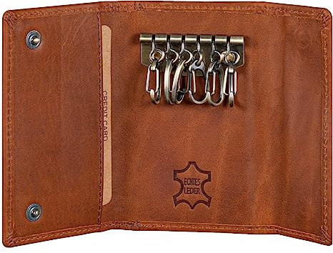 Benthill Schlüsselmappe Echt Leder | Damen & Herren Schlüsseletui mit Platz für 6 Schlüssel | Schlüsseltasche mit 2 Kreditkartenfächer, Farbe:Braun