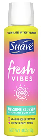Suave Fresh Vibes Deodorant Body Spray, Aluminum Free 48 Hour Deodorant Protection, Awesome Blossom Dermatologist Tested, Body Spray Deodorant 4 oz