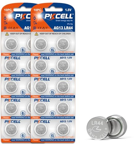 LR44 AG13 Piles Bouton Alcaline 1,5V 158mAh pour Jouets,Livres Musicaux,Thermomètres,Veilleuse,20 Pièces - PKCELL