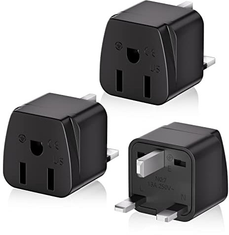US to UK Plug Adapter 3 Packs, 3250W Max Travel Adaptor, HITRENDS 2/3 Pin USA to 3 Pin UK Plug Adaptor American Canada Mexico Plug to UK Adapter, Type A/Type B Plug to UK Plug, Black