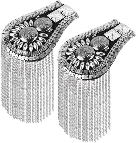AUEAR, 1 Paar Schulterklappen Quaste Fransenpolster Blazer Epauletten Kette Jacken Dekoration Metall Punk Abzeichen für Männer und Frauen, Style B, Silber