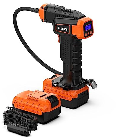 ThiEYE Compressore d'aria Gonfiatore di pneumatici, Cordless 20V batteria ricaricabile alimentato pompa per pneumatici auto, 150PSI con manometro 12V Car Charger LED Light